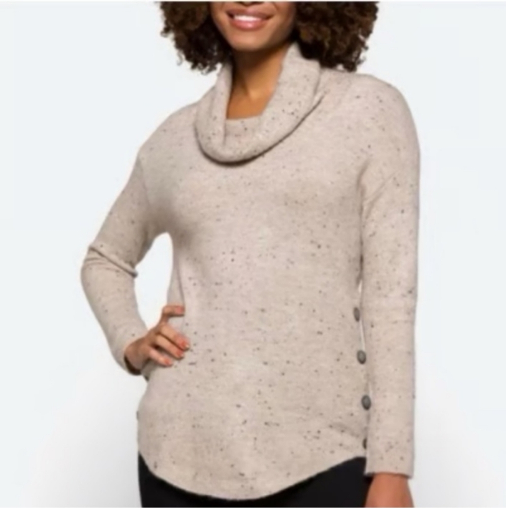 Fortune and Ivy cowl neck sweater with button detail